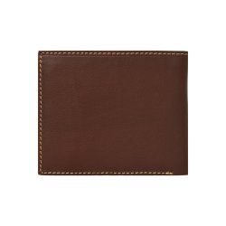 Belsac brun herrepung i skind med kontraststikninger og plads til kort, mnter og sedler