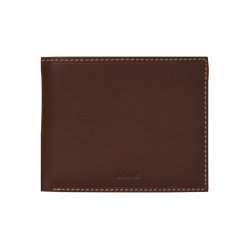 Belsac brun herrepung i skind med kontraststikninger og plads til kort, mnter og sedler