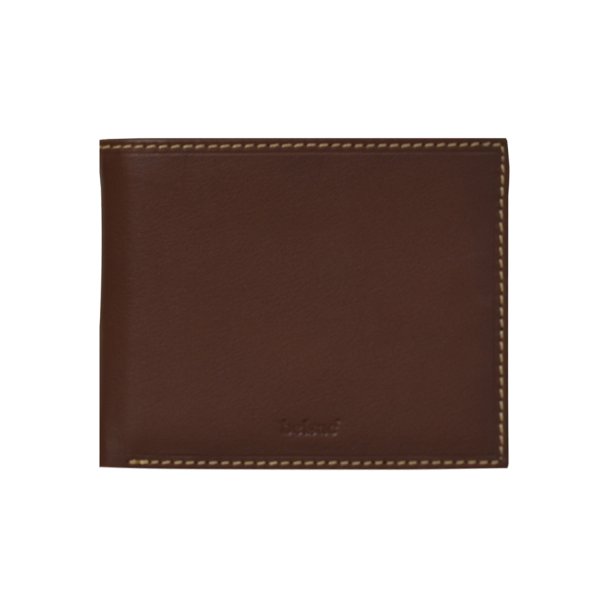 Belsac brun herrepung i skind med kontraststikninger og plads til kort, mnter og sedler