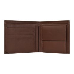 Belsac brun herrepung i skind med kontraststikninger og plads til kort, mnter og sedler