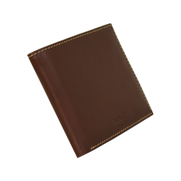 Belsac brun herrepung i skind med kontraststikninger og plads til kort, mnter og sedler