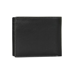 Belsac sort tofljet herrepung i skind med kontraststikninger og kortlomme p forside