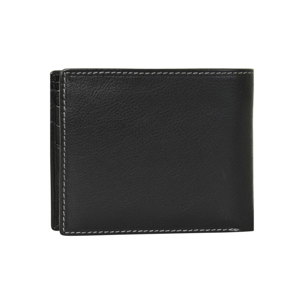 Belsac sort tofljet herrepung i skind med kontraststikninger og kortlomme p forside