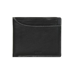 Belsac sort tofljet herrepung i skind med kontraststikninger og kortlomme p forside