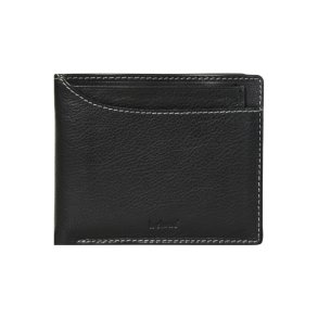 Belsac sort tofl�jet herrepung i skind med kontraststikninger og kortlomme p� forside