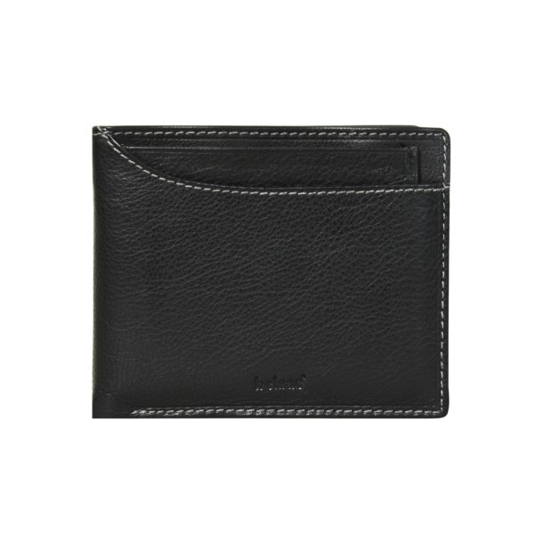 Belsac sort tofljet herrepung i skind med kontraststikninger og kortlomme p forside