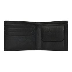 Belsac sort tofljet herrepung i skind med kontraststikninger og kortlomme p forside