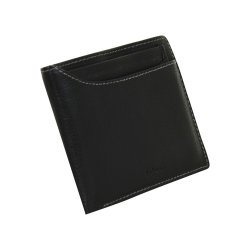 Belsac sort tofljet herrepung i skind med kontraststikninger og kortlomme p forside