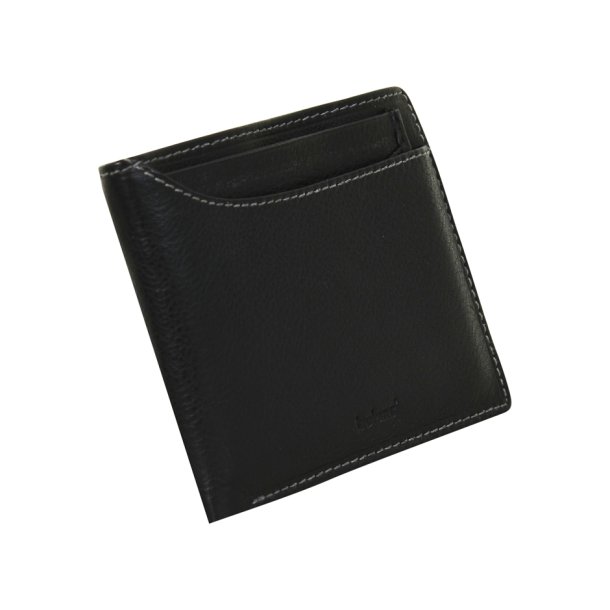 Belsac sort tofljet herrepung i skind med kontraststikninger og kortlomme p forside