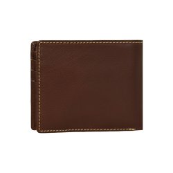 Belsac brun tofljet herrepung i skind med kontraststikninger og kortlomme p forside