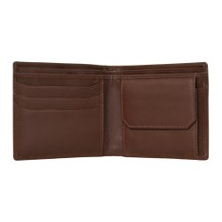 Belsac brun tofljet herrepung i skind med kontraststikninger og kortlomme p forside