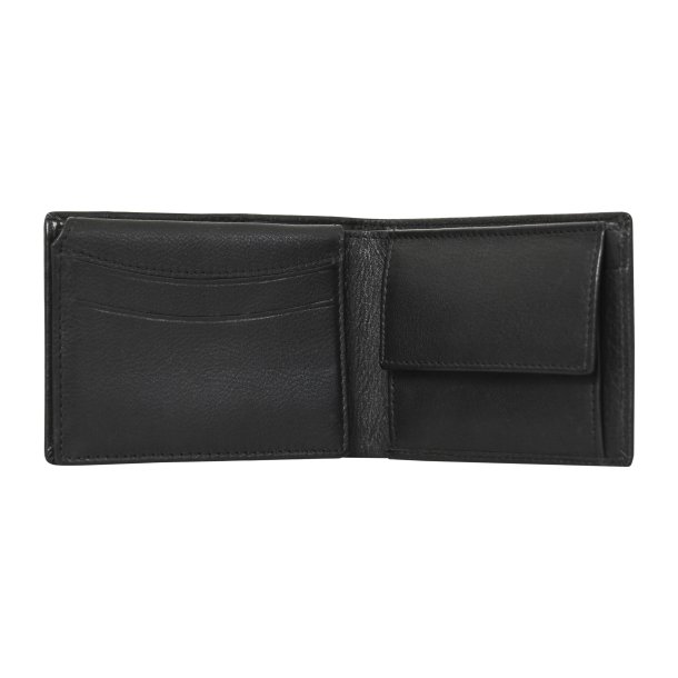 Belsac sort tofljet herrepung i skind med plads til kort, sedler og mnter. 