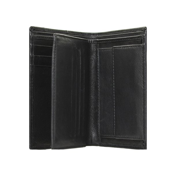 Belsac klassisk sort tofljet herrepung i skind til mnter, sedler og mange kort.