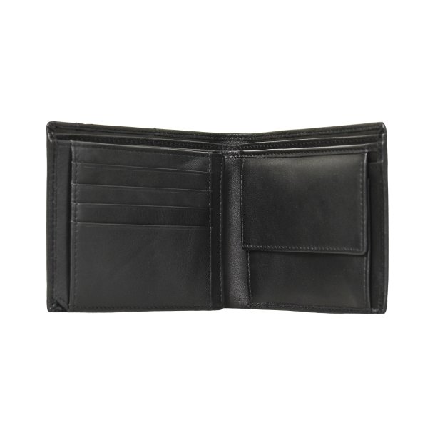 Belsac sort trefljet herrepung i skind med plads til kort, sedler og mnter. 