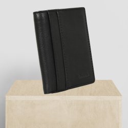 Belsac sort trefljet herrepung i skind med netlomme og plads til mnter, kort og sedler