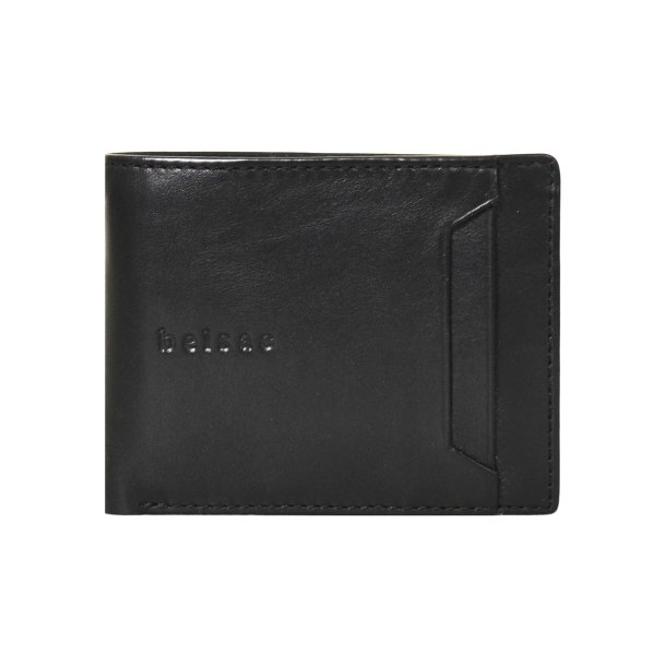 Belsac sort tofljet herrepung i skind med plads til kort, sedler og mnter. Kortlomme p forside.