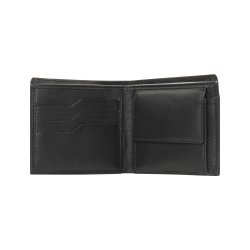 Belsac sort tofljet herrepung i skind med plads til kort, sedler og mnter. Kortlomme p forside.