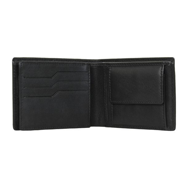 Belsac sort tofljet herrepung i skind med plads til kort, mnter, sedler, samt kortlomme p forside