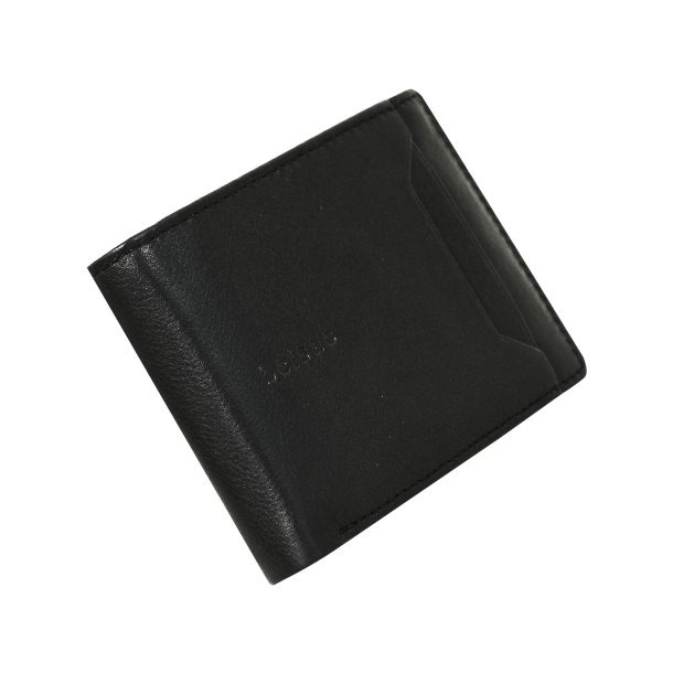 Belsac sort tofljet herrepung i skind med plads til kort, mnter, sedler, samt kortlomme p forside