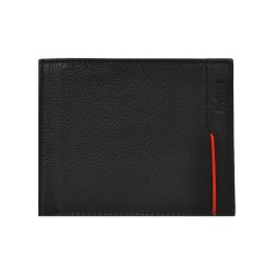 Belsac sort tofljet herrepung i skind med rd skind detalje og plads til kort, mnter og sedler