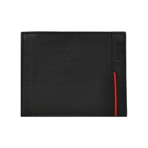 Belsac sort tofl�jet herrepung i skind med r�d skind detalje og plads til kort, m�nter og sedler