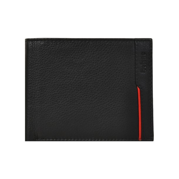 Belsac sort tofljet herrepung i skind med rd skind detalje og plads til kort, mnter og sedler