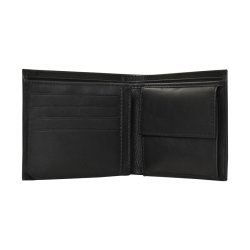 Belsac sort tofljet herrepung i skind med rd skind detalje og plads til kort, mnter og sedler