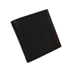 Belsac sort tofljet herrepung i skind med rd skind detalje og plads til kort, mnter og sedler