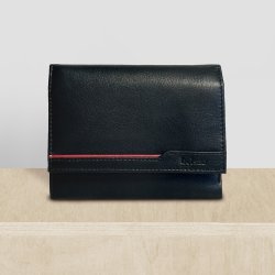 Belsac, sort herrepung i bldt lder med plads til flere kort og mnter