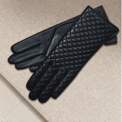 Belsac, skindhandske i sort med quilt p forsiden