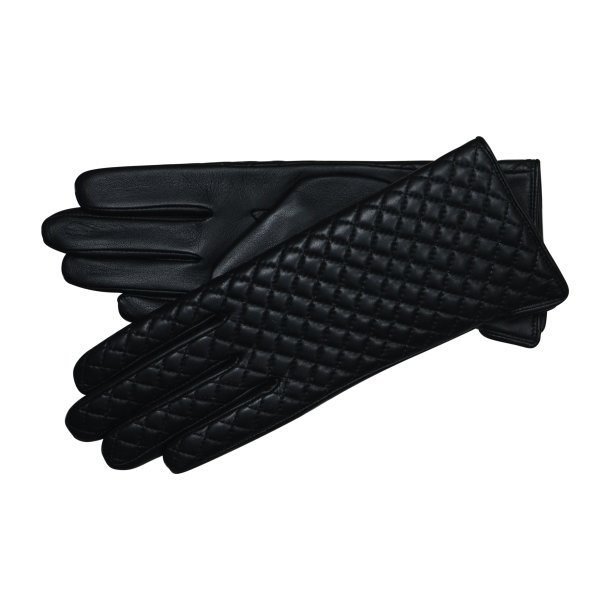 Belsac, skindhandske i sort med quilt p forsiden