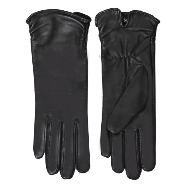 Belsac, lang skindhandske i sort med rynkeeffekt