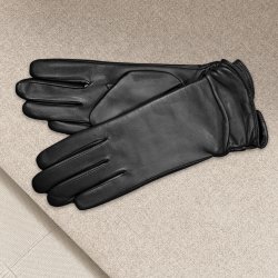 Belsac, lang skindhandske i sort med rynkeeffekt