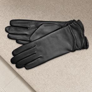 Belsac, lang skindhandske i sort med rynkeeffekt