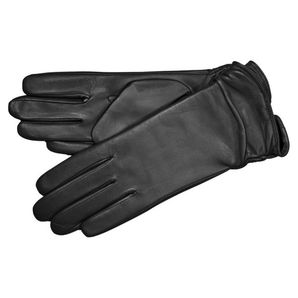 Belsac, lang skindhandske i sort med rynkeeffekt
