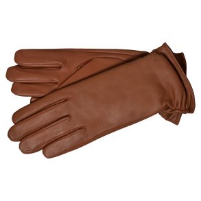 Belsac, lang skindhandske i camel med rynkeeffekt