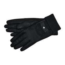 Belsac, skindhandske i sort med sort strikkant 