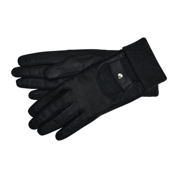 Belsac, skindhandske i sort med sort strikkant 