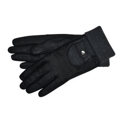 Belsac, skindhandske i sort med gr strikkant