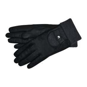 Belsac, skindhandske i sort med gr� strikkant