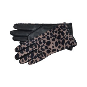 Belsac, skindhandske i sort med leopard look p� oversiden