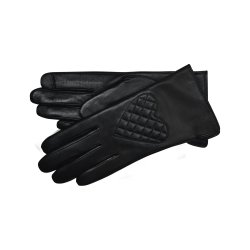 Belsac, sort skindhandske med touch og hjerte i quilt p oversiden