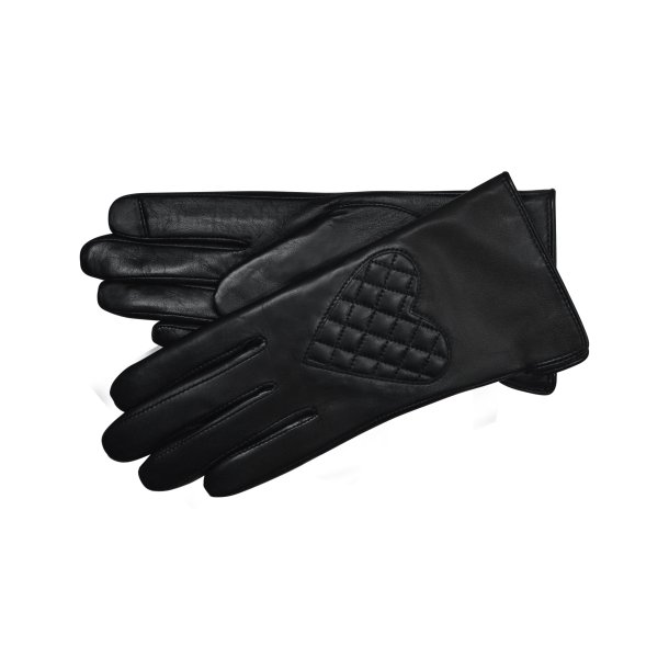 Belsac, sort skindhandske med touch og hjerte i quilt p oversiden
