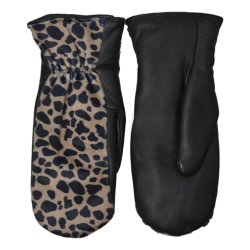 Belsac, skindluffe i sort med leopard look p oversiden