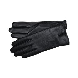 Belsac, kort skindhandske i sort med snakeprint p oversiden