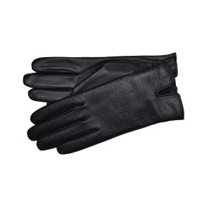 Belsac, kort skindhandske i sort med snakeprint p� oversiden