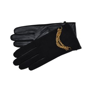 Belsac, sort skindhandske med guldk�de og ruskind p� oversiden