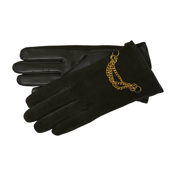 Belsac, teal skindhandske med guldkde og ruskind p oversiden