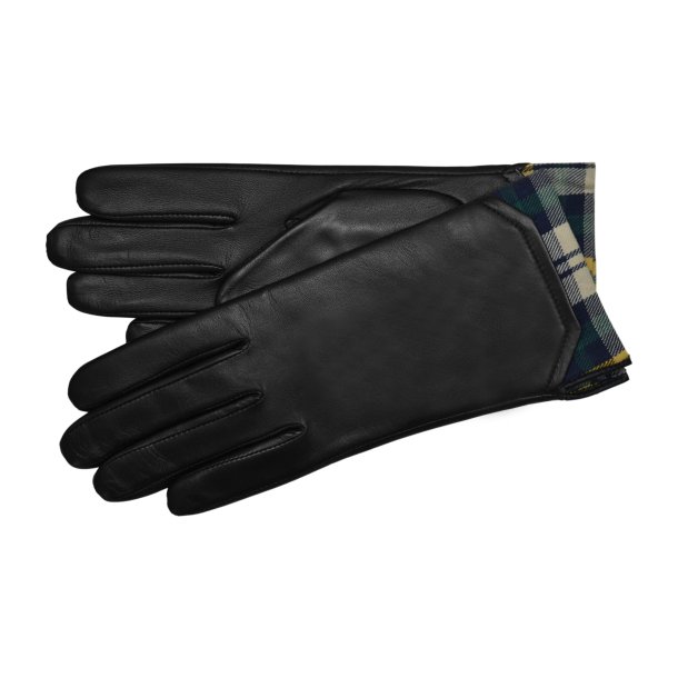 Belsac, skindhandske i sort med psynet ternet stof