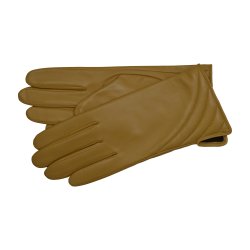 Belsac, kort skindhandske i gul med tuber p oversiden 